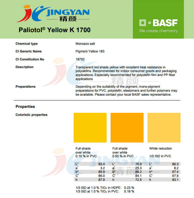 巴斯夫Paliotol K1700有機顏料TDS報告