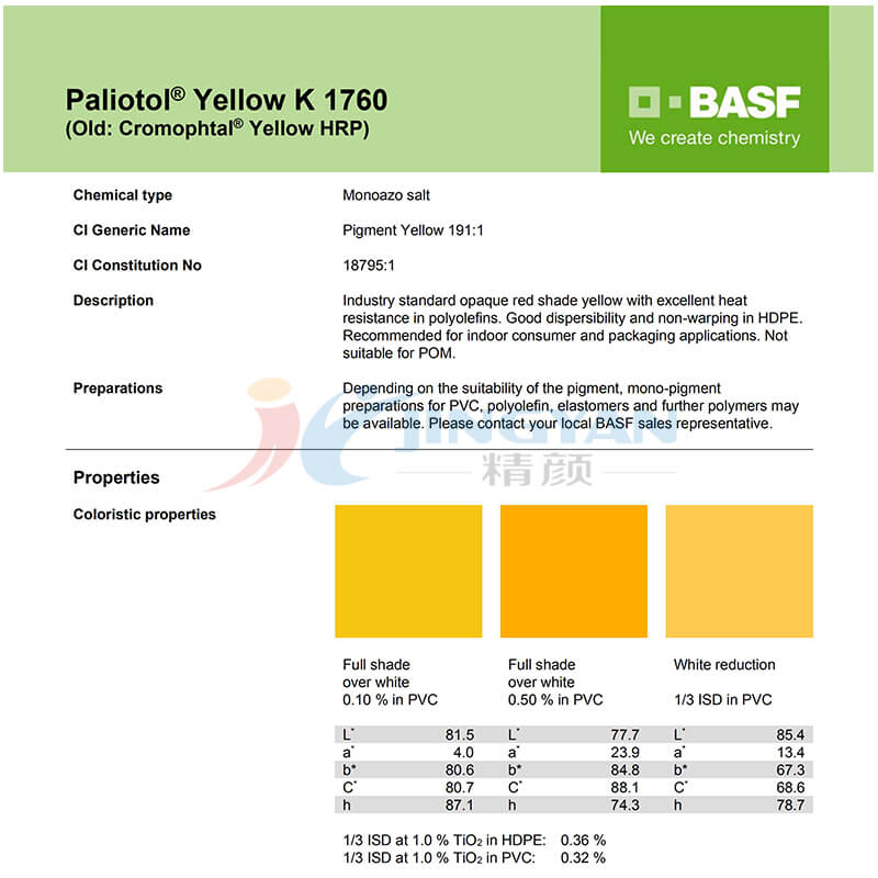 巴斯夫K1760有機(jī)顏料TDS說(shuō)明書(shū)